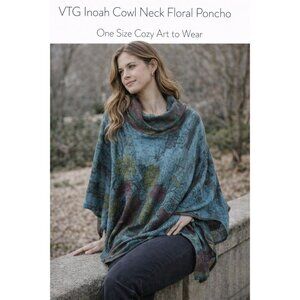 VTG 90s Inoah Cowl Neck Foral Poncho One Size Cozy Art to Wear Boho Cozycore
